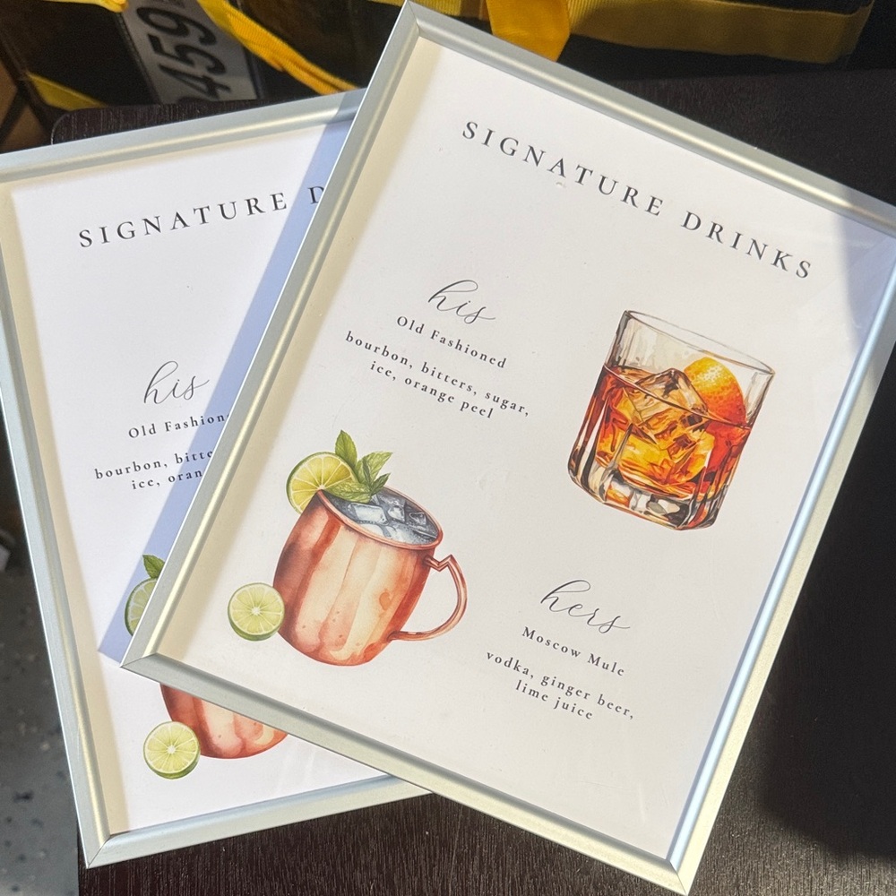Cocktail Signature Drinks Framed Art - White/Silver Wedding